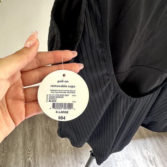 NWT Decree Black Ribbed One Piece Swimsuit Women XL Cheeky - Picture 6 of 7